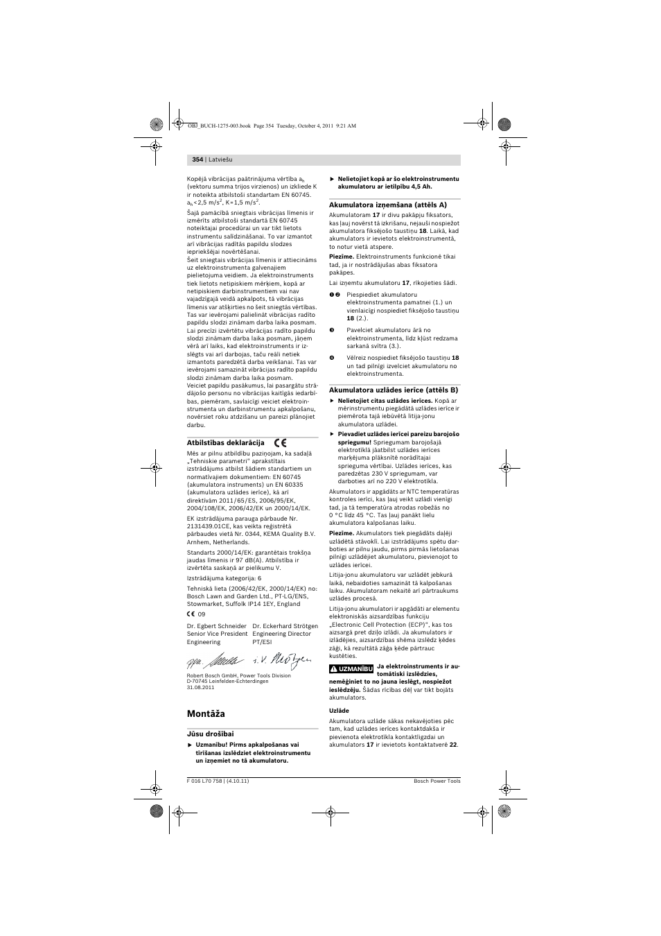 Montāža | Bosch AKE 30 LI User Manual | Page 354 / 375