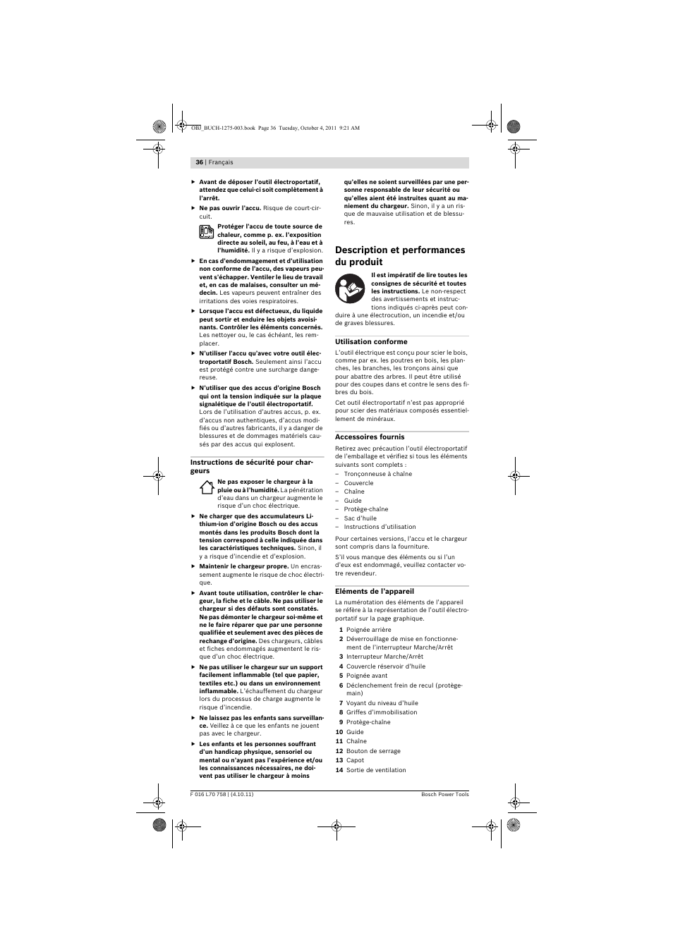 Description et performances du produit | Bosch AKE 30 LI User Manual | Page 36 / 375