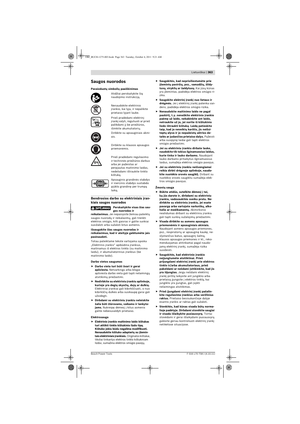 Saugos nuorodos | Bosch AKE 30 LI User Manual | Page 363 / 375