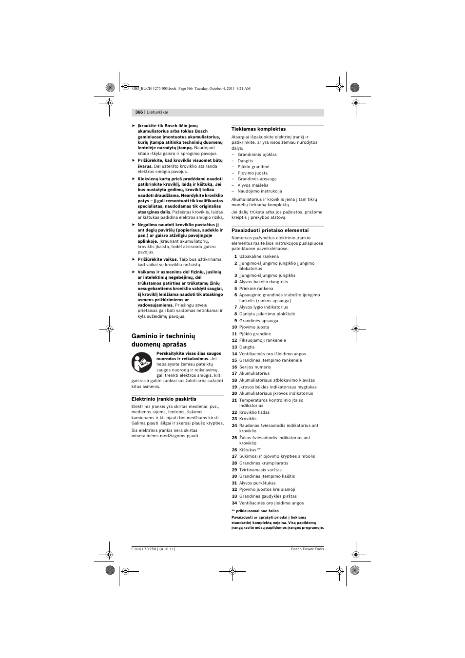 Gaminio ir techninių duomenų aprašas | Bosch AKE 30 LI User Manual | Page 366 / 375