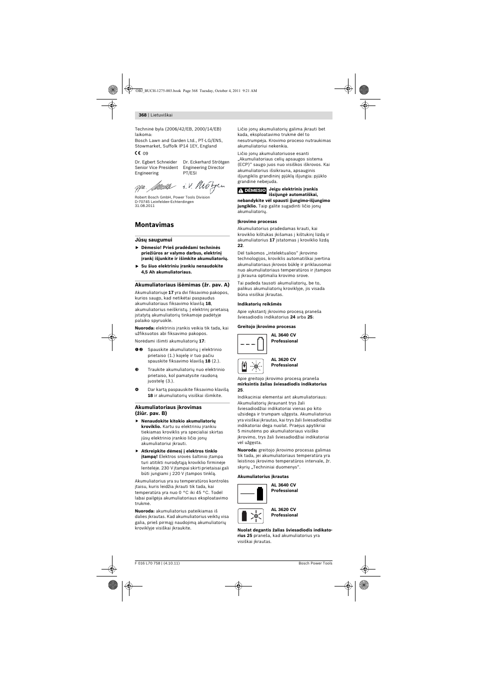 Montavimas | Bosch AKE 30 LI User Manual | Page 368 / 375