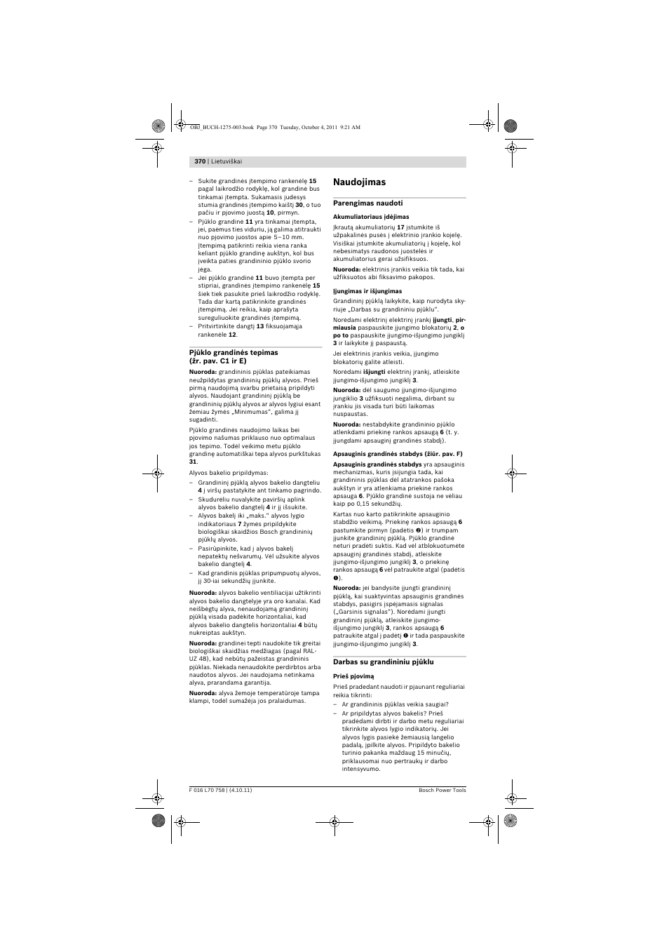 Naudojimas | Bosch AKE 30 LI User Manual | Page 370 / 375