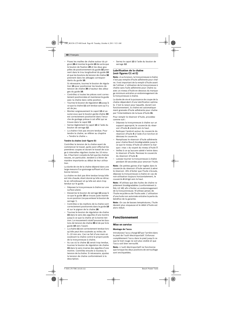 Fonctionnement | Bosch AKE 30 LI User Manual | Page 40 / 375