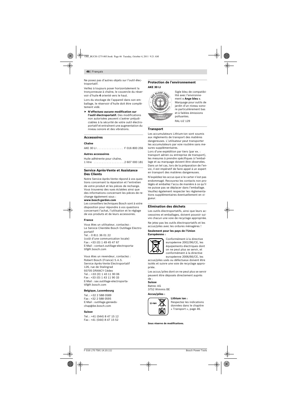 Bosch AKE 30 LI User Manual | Page 46 / 375