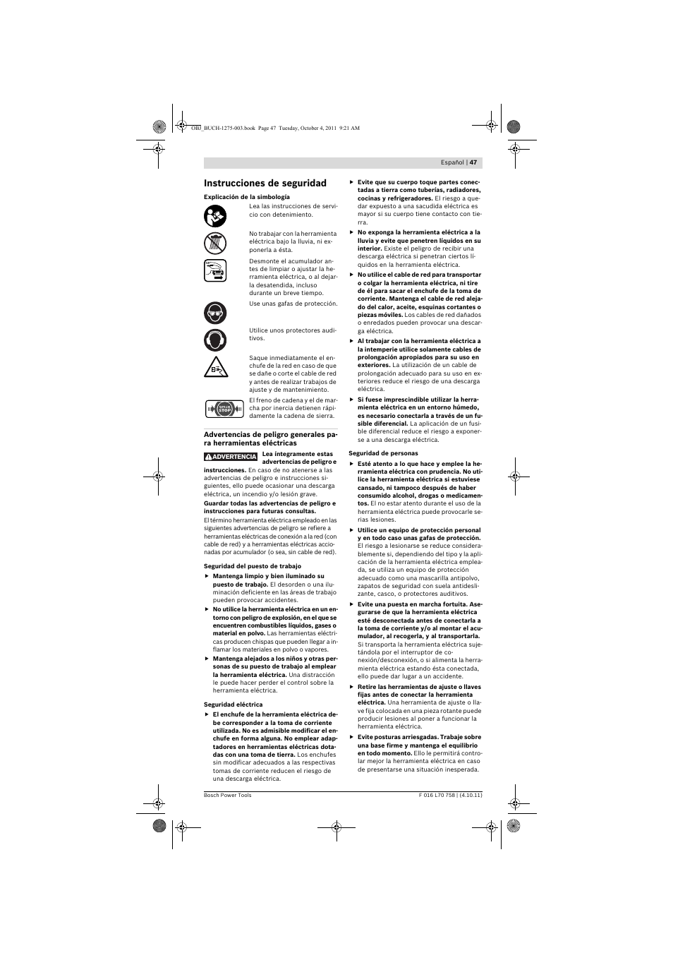 Instrucciones de seguridad | Bosch AKE 30 LI User Manual | Page 47 / 375