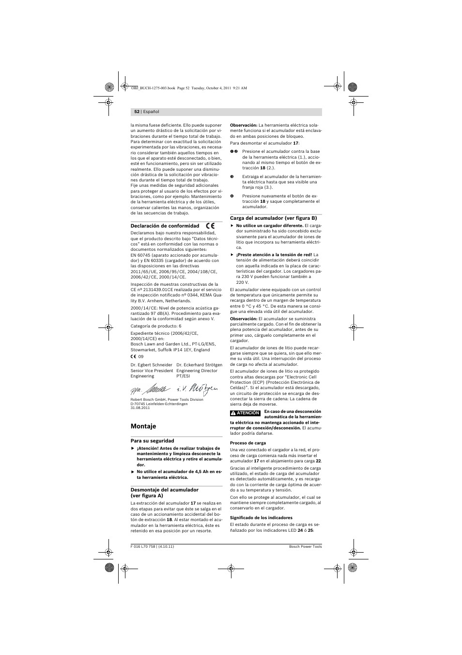 Montaje | Bosch AKE 30 LI User Manual | Page 52 / 375