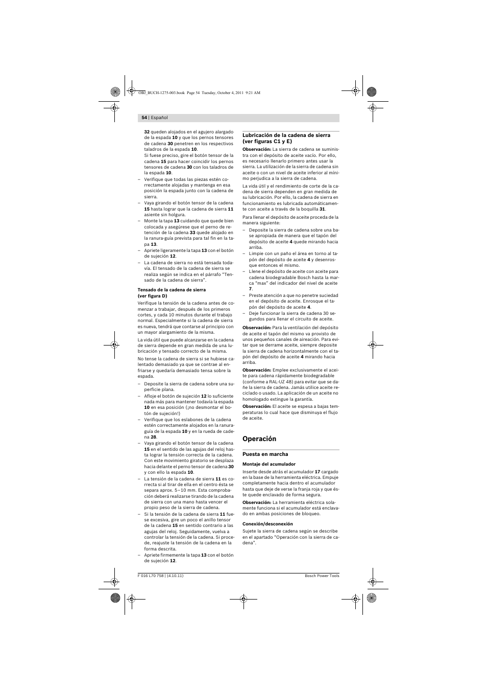 Operación | Bosch AKE 30 LI User Manual | Page 54 / 375