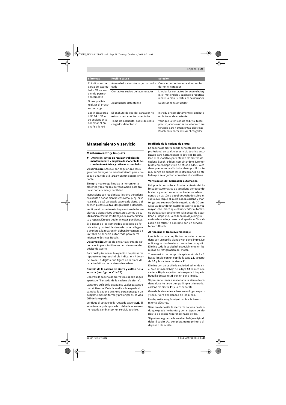 Mantenimiento y servicio | Bosch AKE 30 LI User Manual | Page 59 / 375