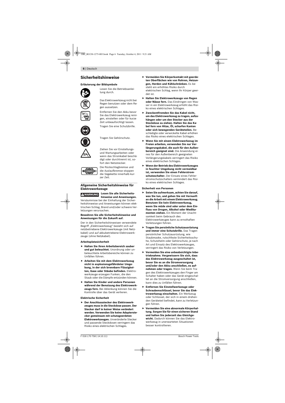 Sicherheitshinweise | Bosch AKE 30 LI User Manual | Page 6 / 375