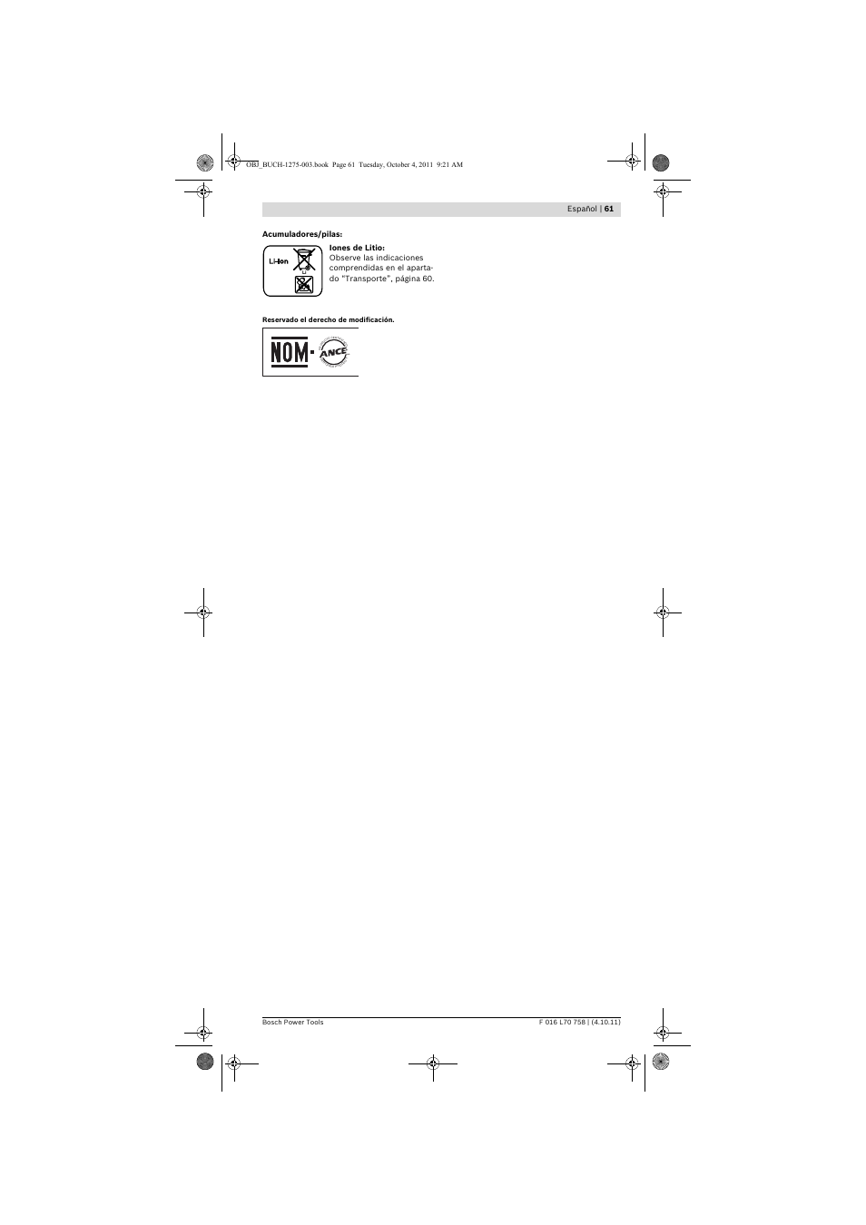 Español | 61 | Bosch AKE 30 LI User Manual | Page 61 / 375