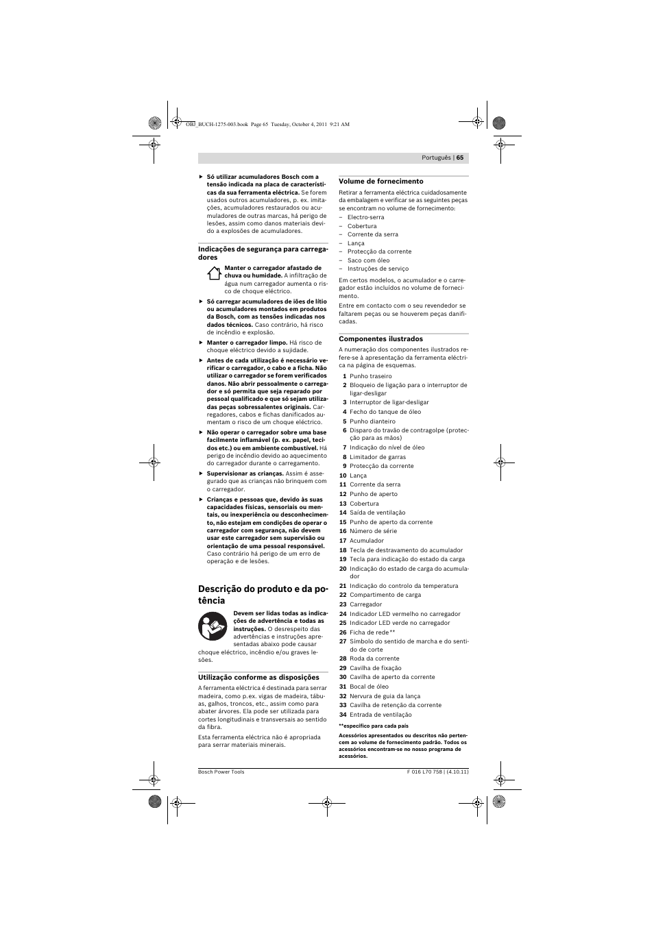 Descrição do produto e da po- tência | Bosch AKE 30 LI User Manual | Page 65 / 375