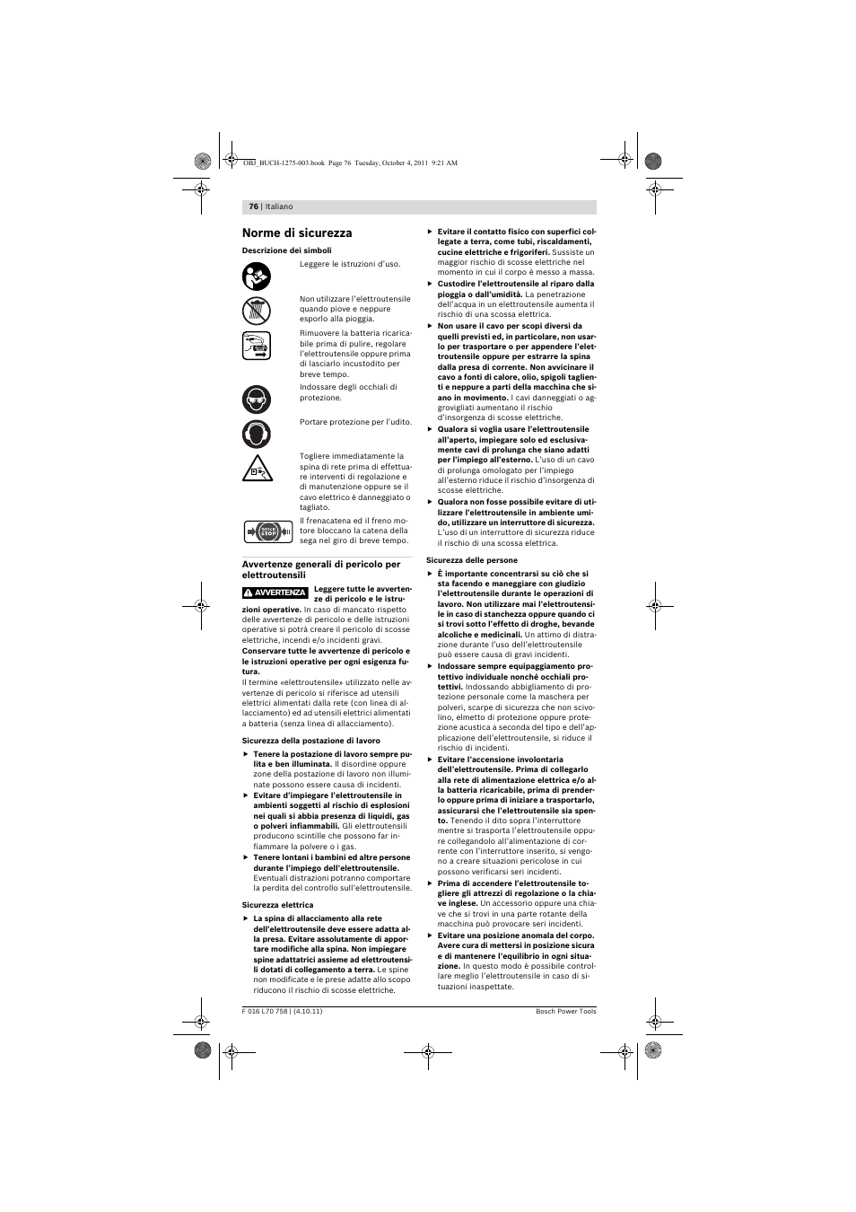 Norme di sicurezza | Bosch AKE 30 LI User Manual | Page 76 / 375