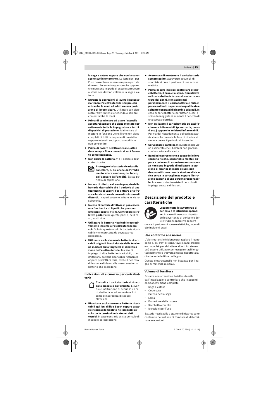 Descrizione del prodotto e caratteristiche | Bosch AKE 30 LI User Manual | Page 79 / 375