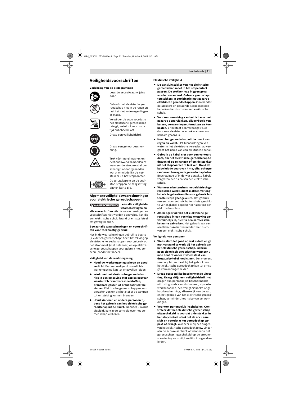 Veiligheidsvoorschriften | Bosch AKE 30 LI User Manual | Page 91 / 375