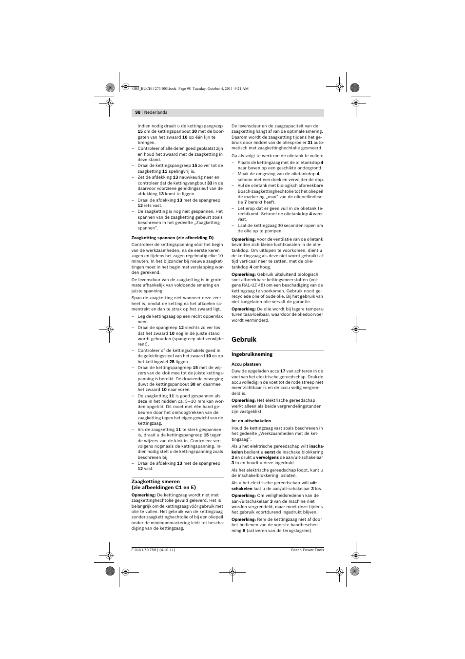 Gebruik | Bosch AKE 30 LI User Manual | Page 98 / 375