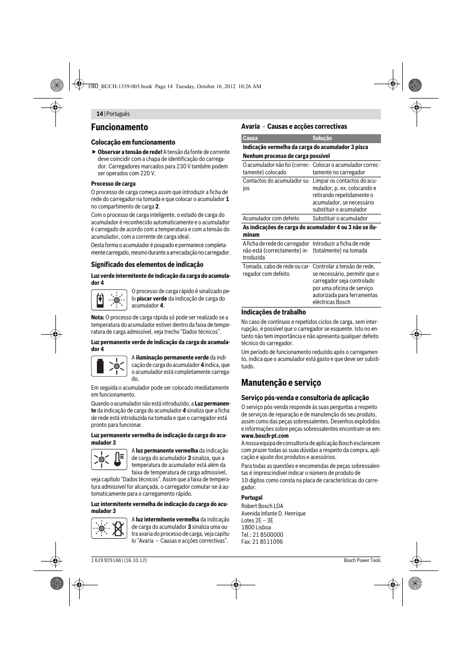 Funcionamento, Manutenção e serviço | Bosch AL 1130 CV User Manual | Page 14 / 65