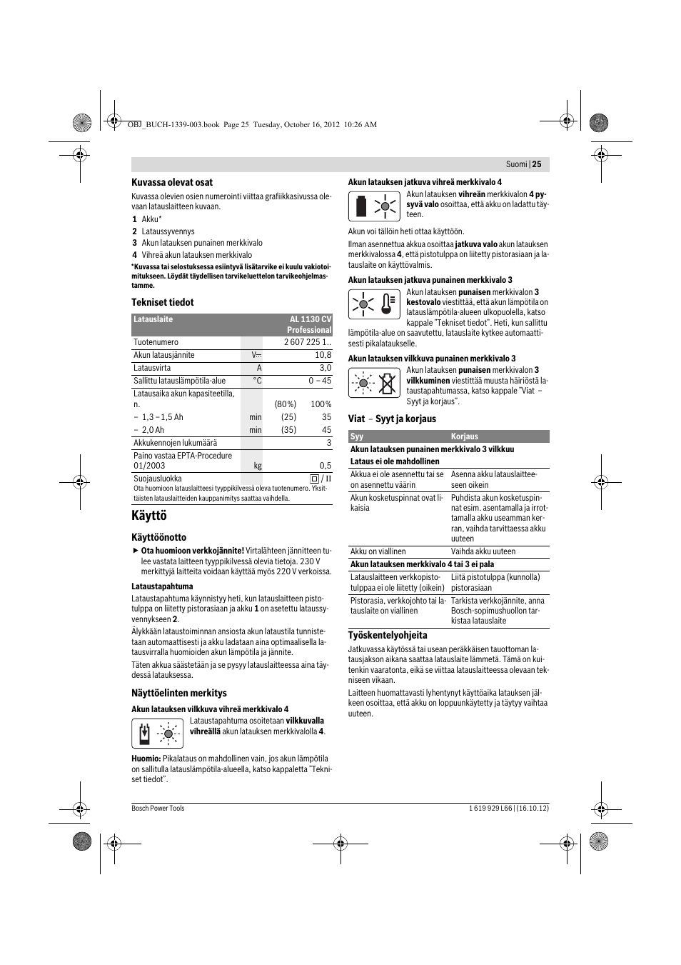 Käyttö | Bosch AL 1130 CV User Manual | Page 25 / 65