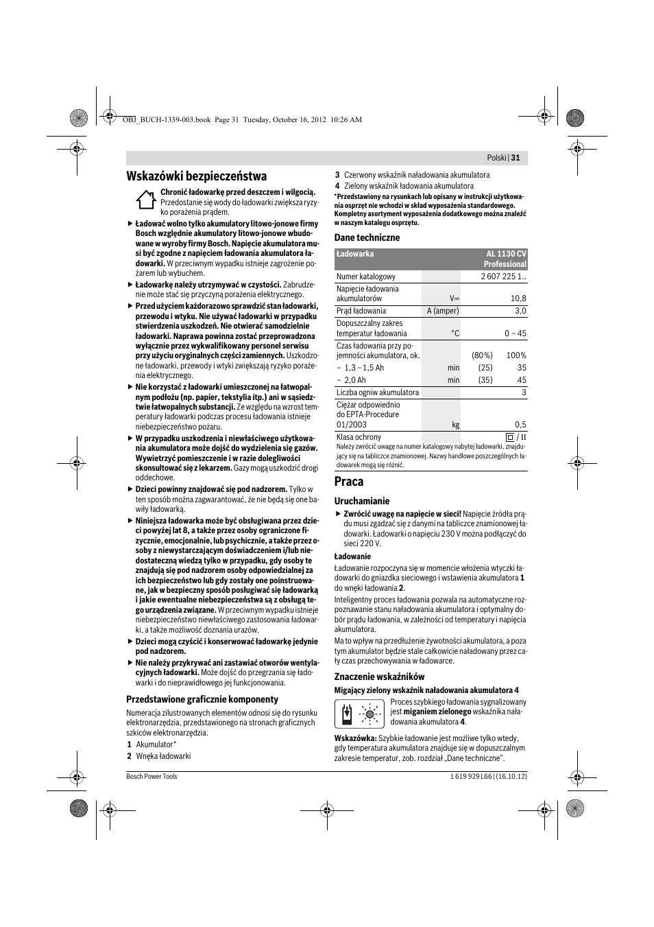 Wskazówki bezpieczeństwa, Praca | Bosch AL 1130 CV User Manual | Page 31 / 65