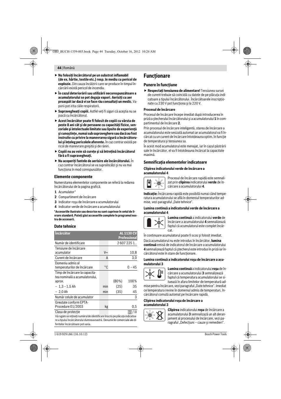 Funcţionare | Bosch AL 1130 CV User Manual | Page 44 / 65