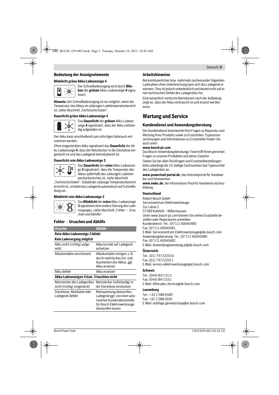 Wartung und service | Bosch AL 1130 CV User Manual | Page 5 / 65