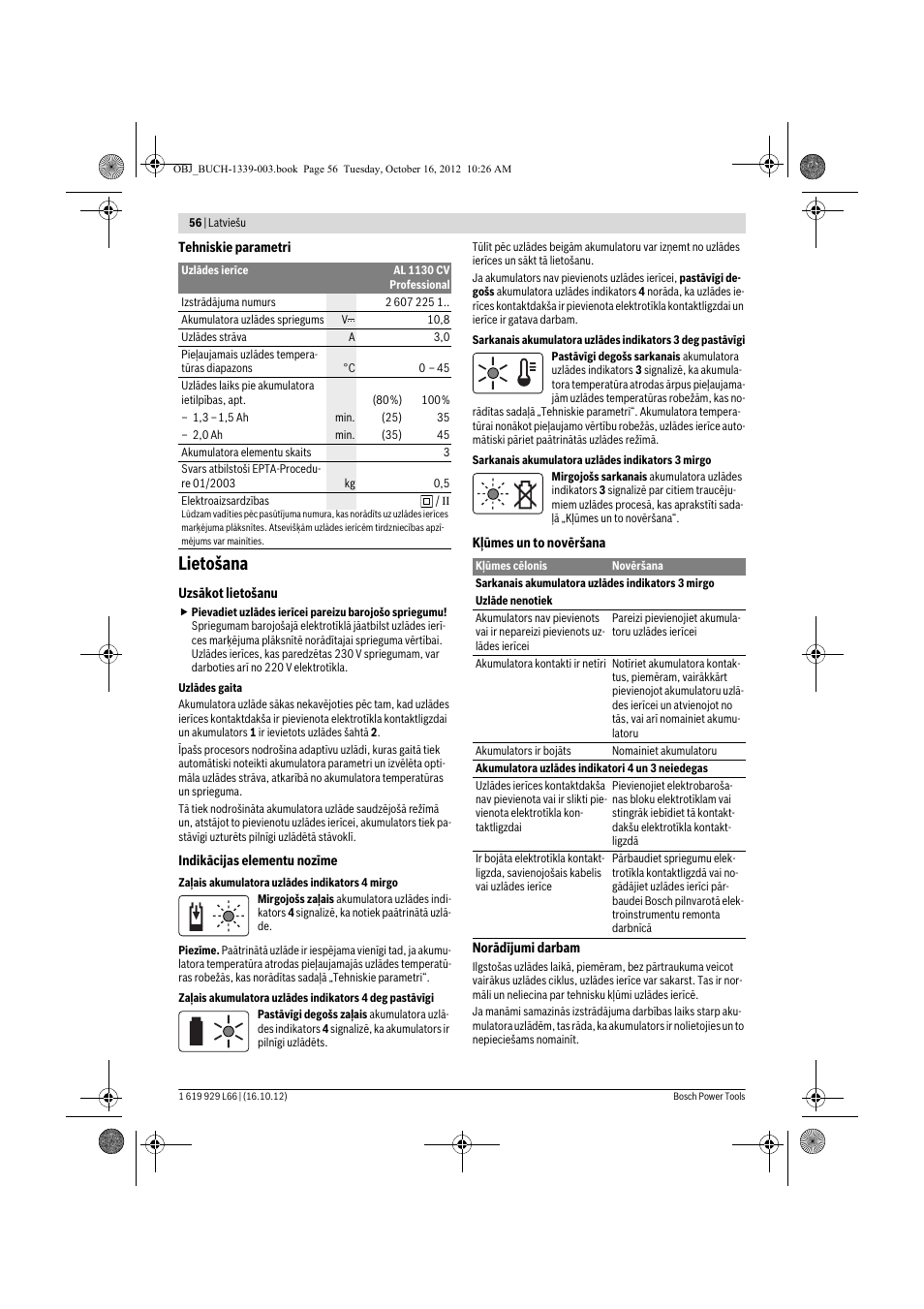 Lietošana | Bosch AL 1130 CV User Manual | Page 56 / 65