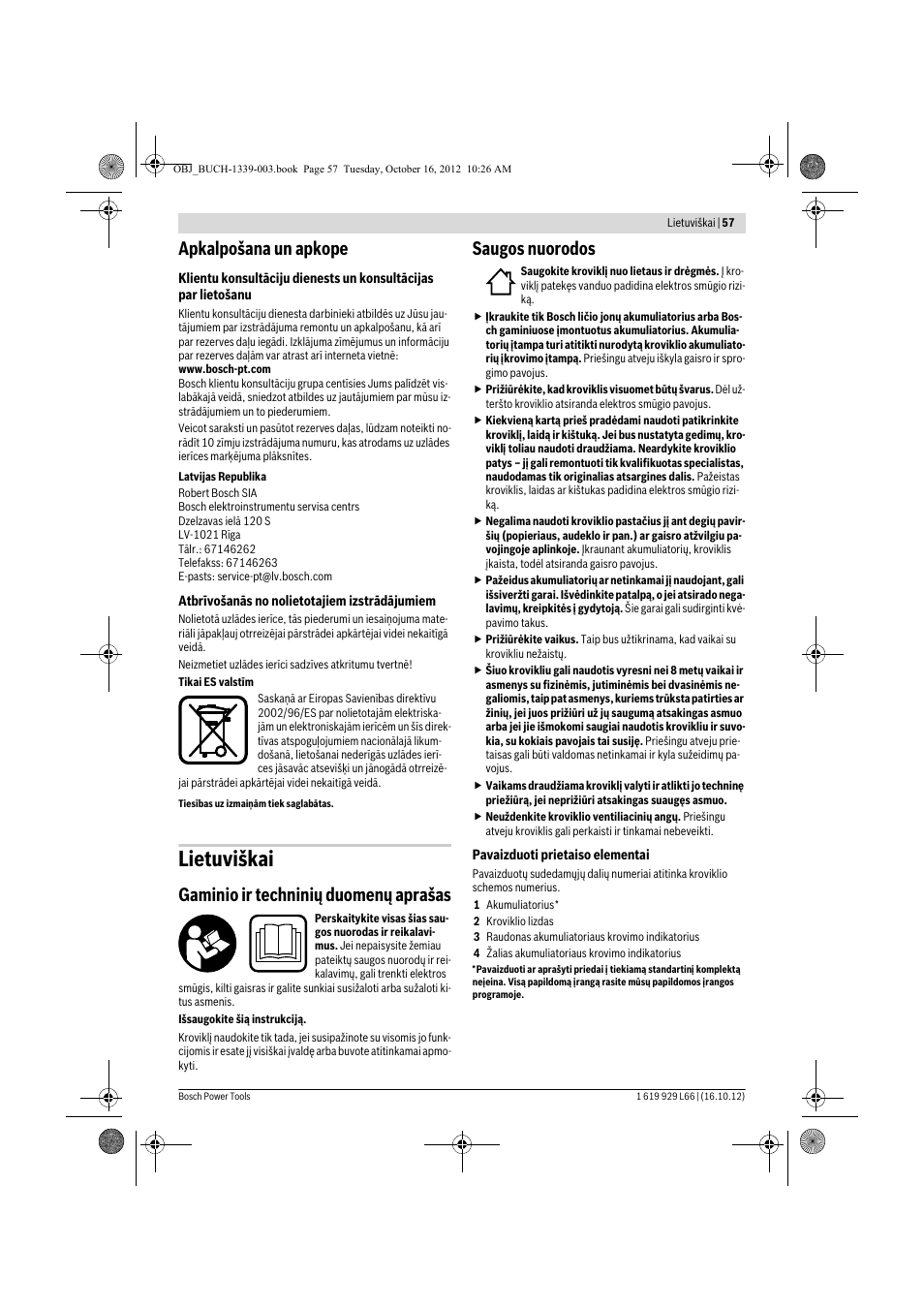 Lietuviškai, Apkalpošana un apkope, Gaminio ir techninių duomenų aprašas | Saugos nuorodos | Bosch AL 1130 CV User Manual | Page 57 / 65