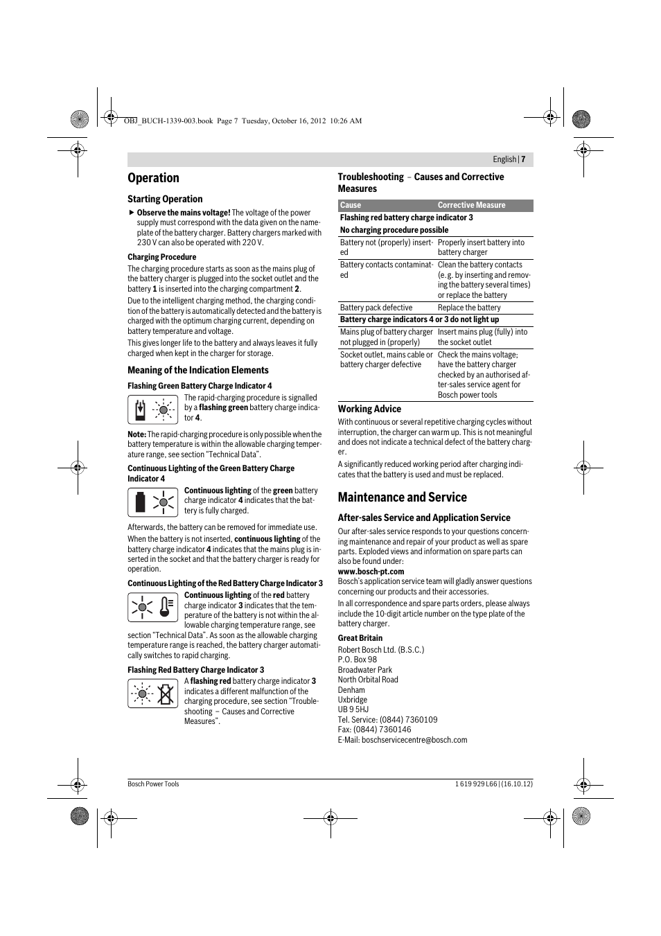 Operation, Maintenance and service | Bosch AL 1130 CV User Manual | Page 7 / 65