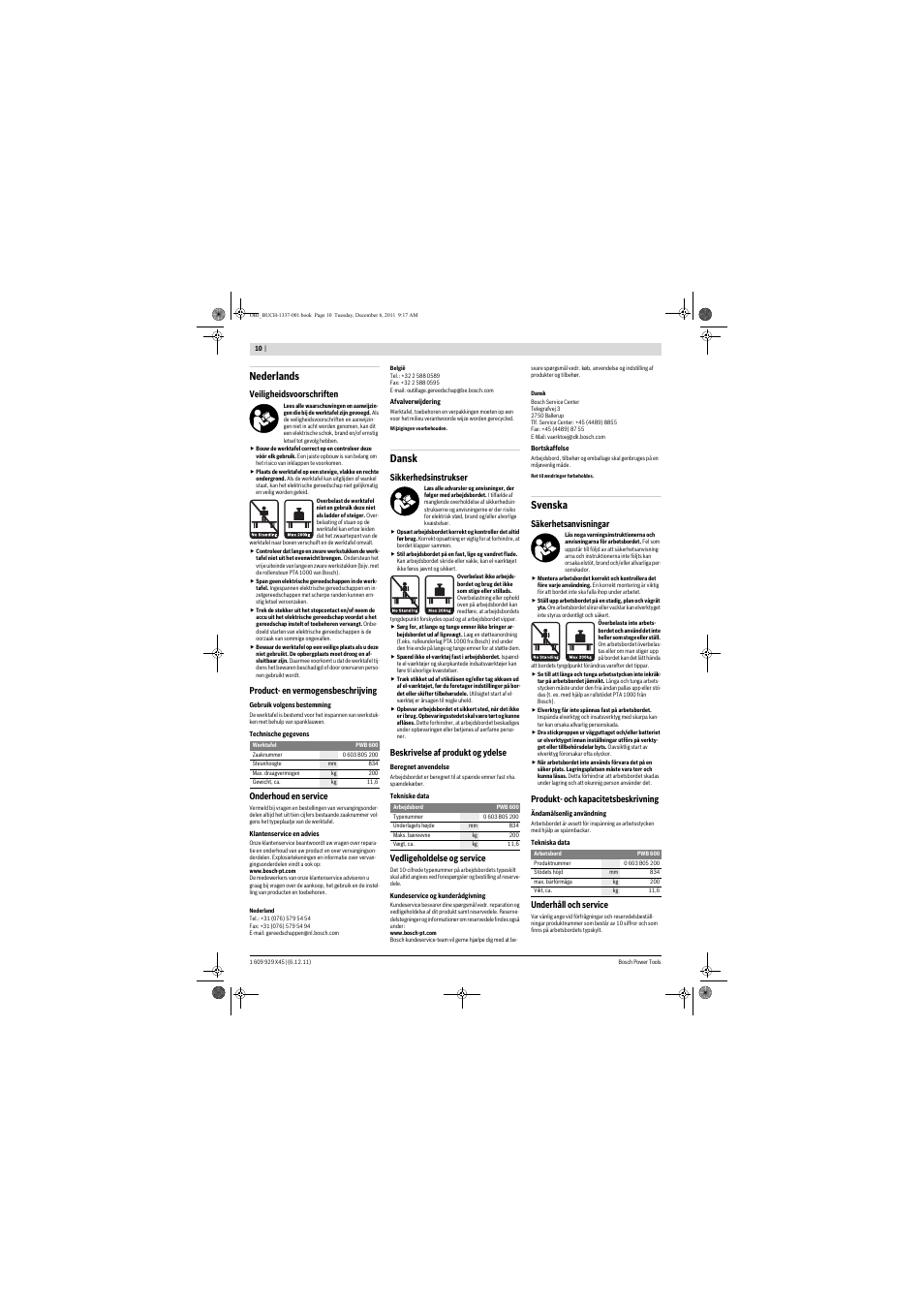 Nederlands, Dansk, Svenska | Bosch PWB 600 User Manual | Page 10 / 18