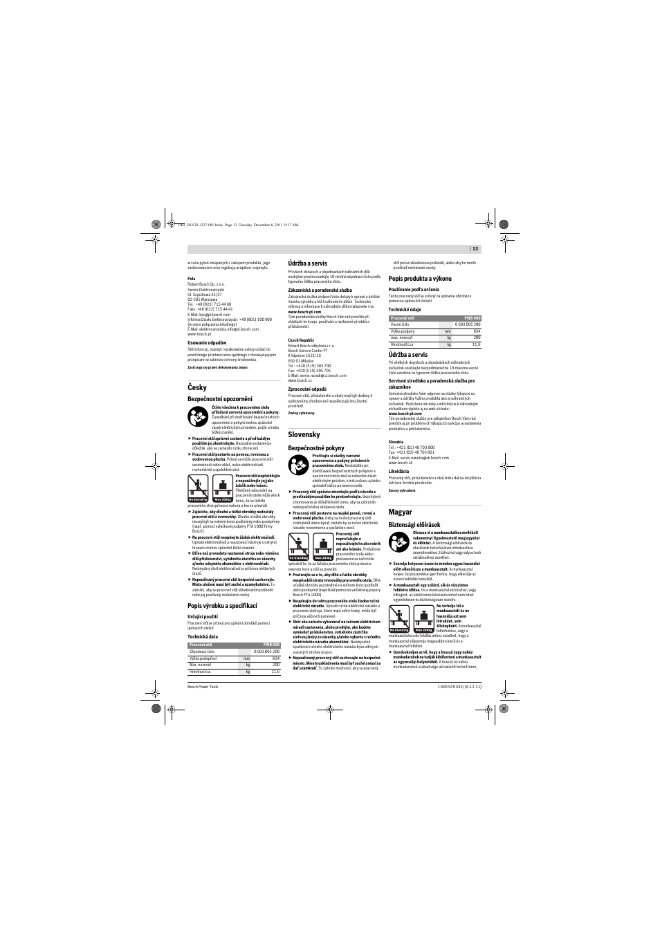 Česky, Slovensky, Magyar | Bosch PWB 600 User Manual | Page 13 / 18