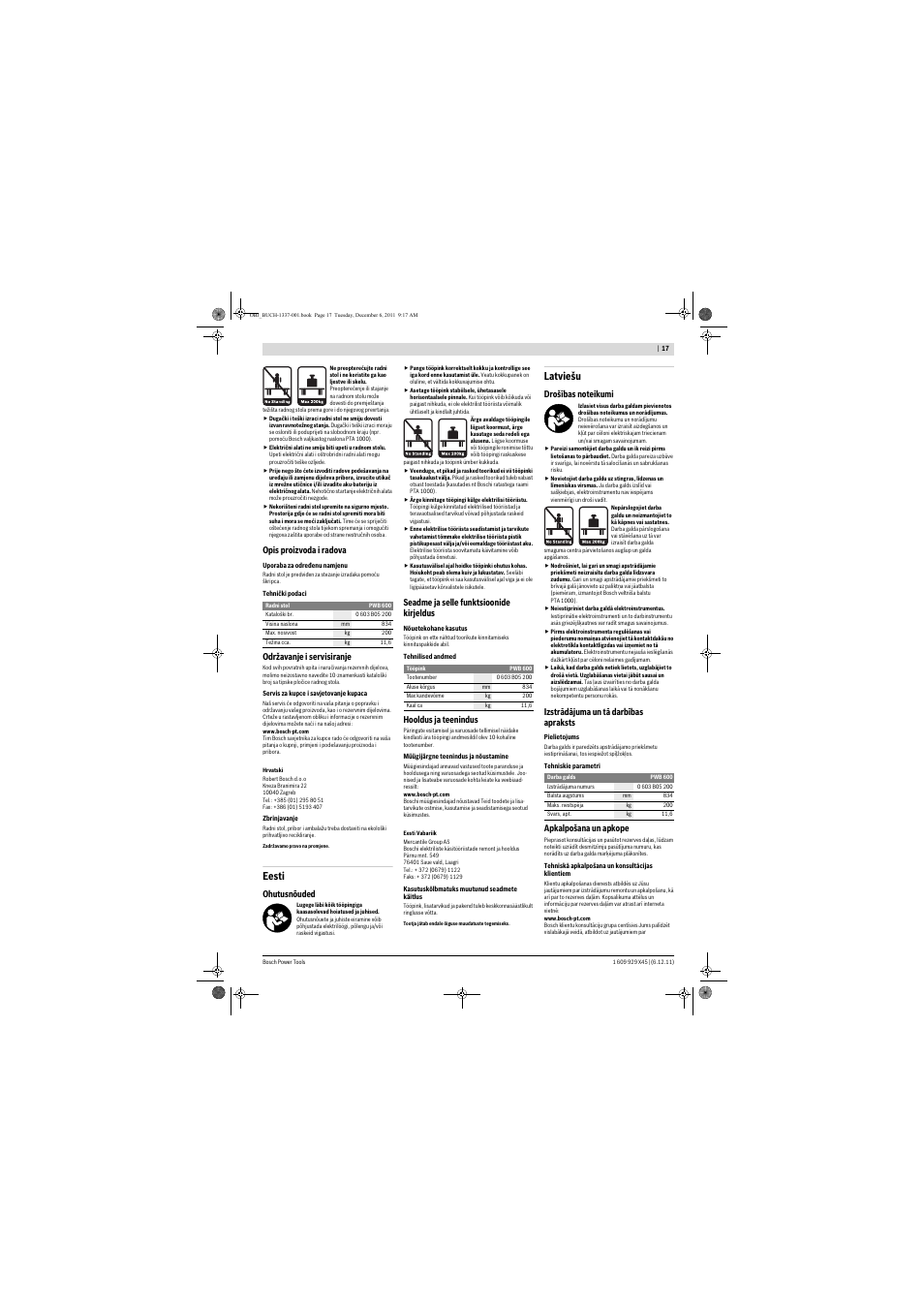 Eesti, Latviešu | Bosch PWB 600 User Manual | Page 17 / 18