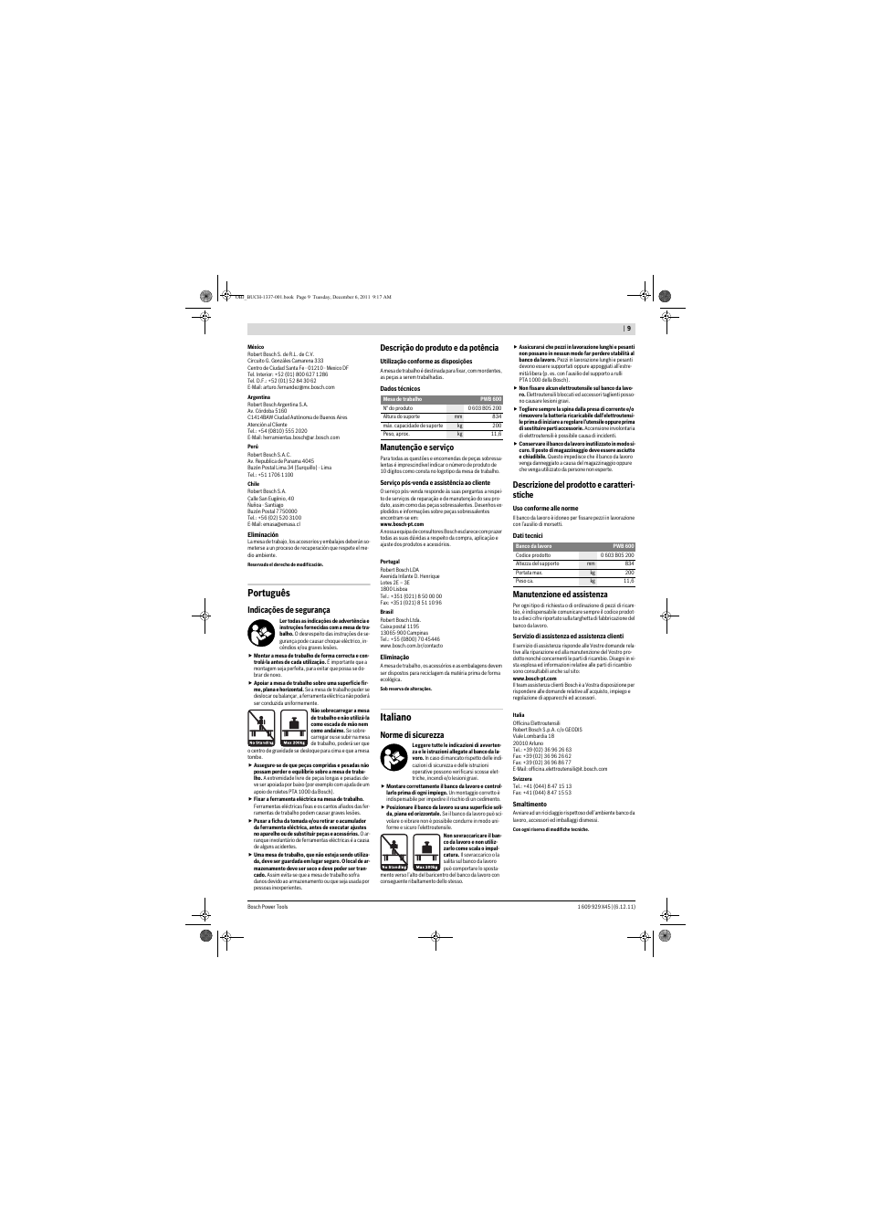 Português, Italiano | Bosch PWB 600 User Manual | Page 9 / 18