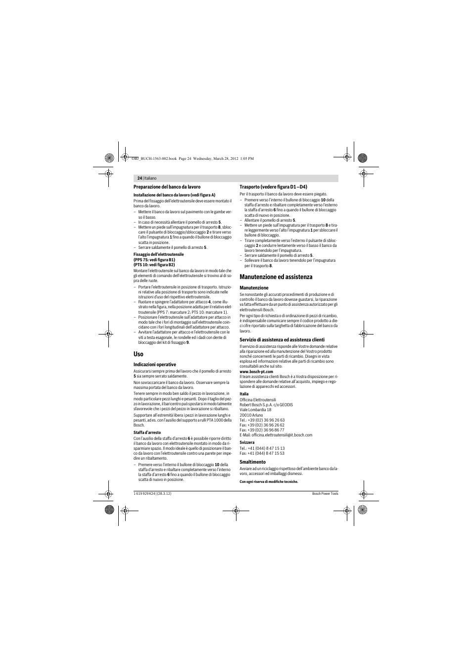 Manutenzione ed assistenza | Bosch PTA 2000 User Manual | Page 24 / 76