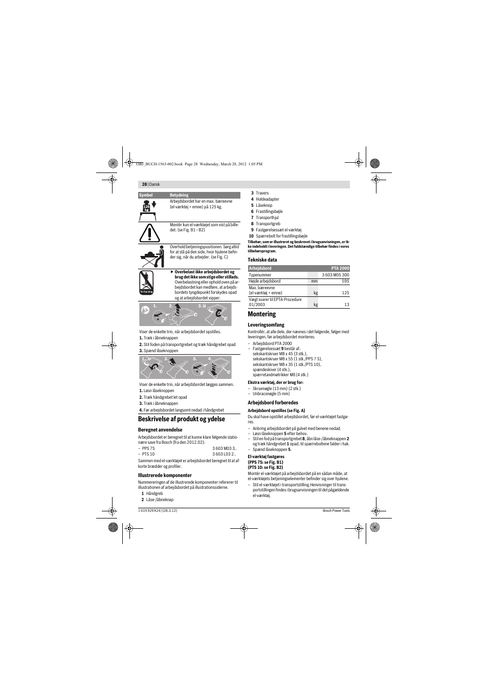 Beskrivelse af produkt og ydelse, Montering | Bosch PTA 2000 User Manual | Page 28 / 76