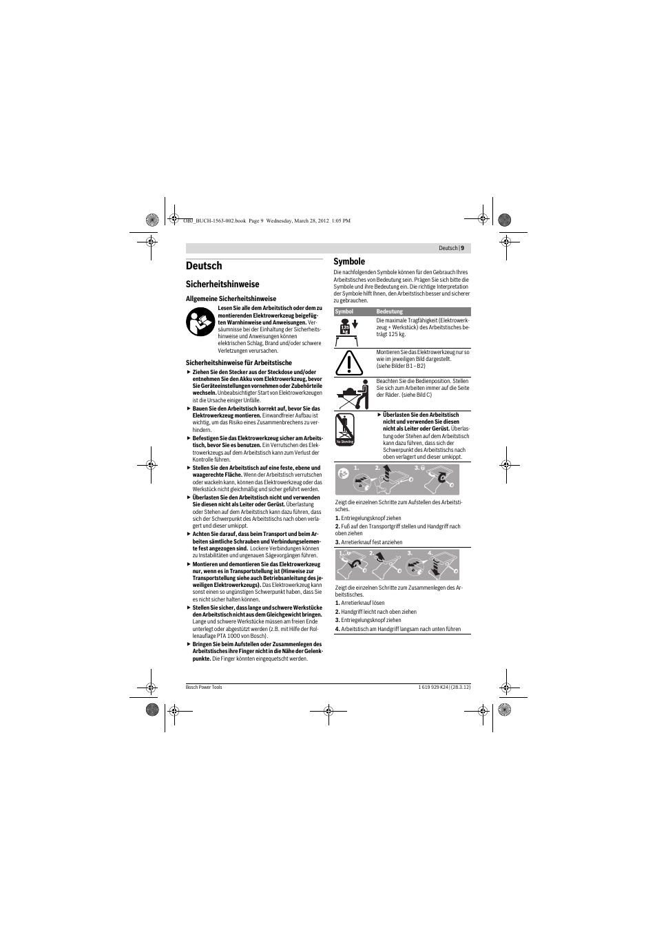 Deutsch, Sicherheitshinweise, Symbole | Bosch PTA 2000 User Manual | Page 9 / 76