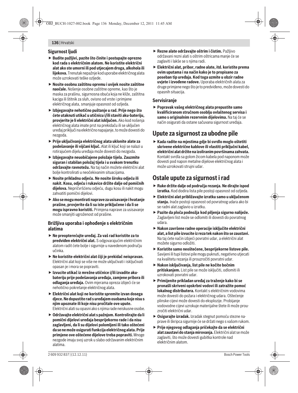Upute za sigurnost za ubodne pile, Ostale upute za sigurnost i rad | Bosch GST 150 BCE Professional User Manual | Page 136 / 184