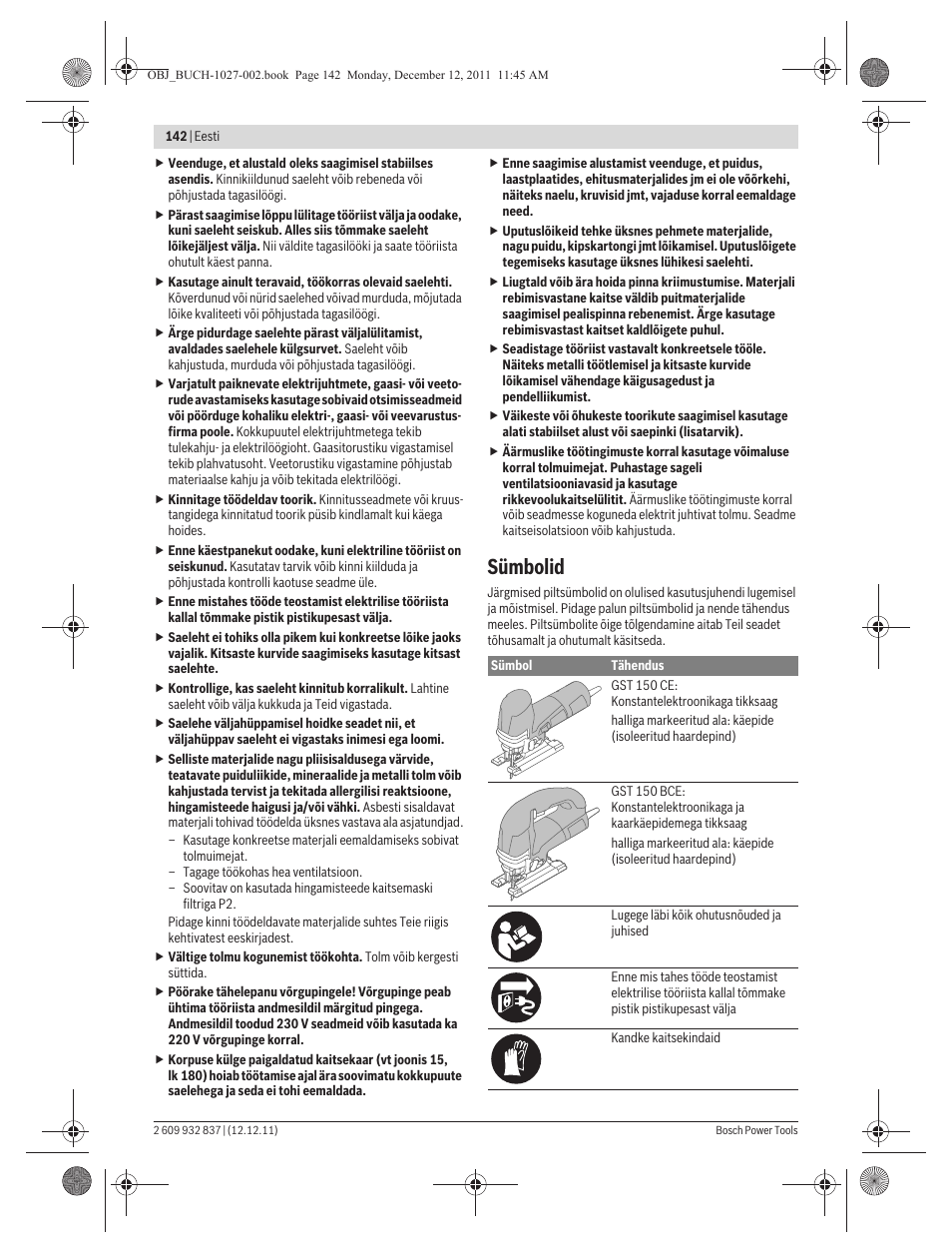 Sümbolid | Bosch GST 150 BCE Professional User Manual | Page 142 / 184