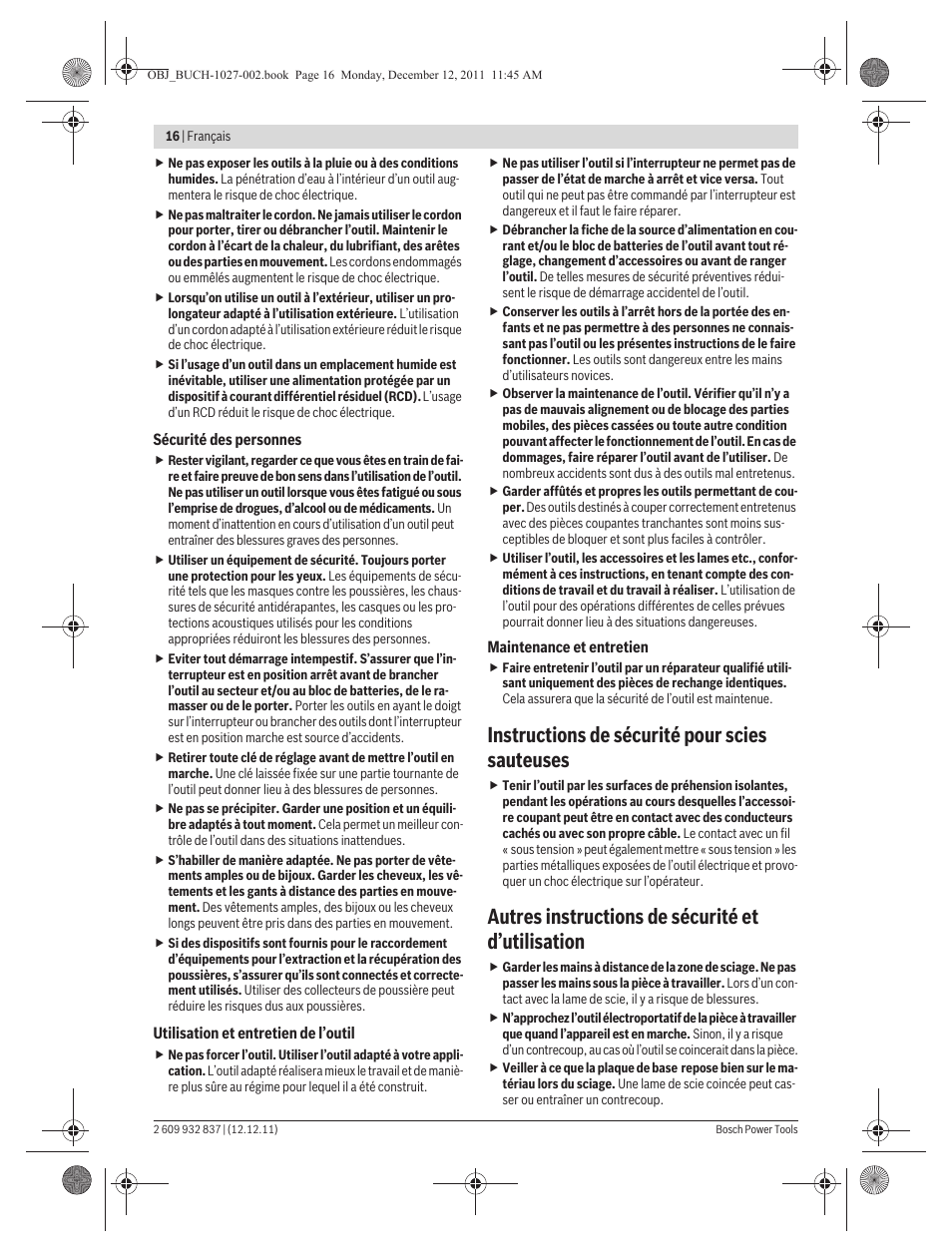 Instructions de sécurité pour scies sauteuses, Autres instructions de sécurité et d’utilisation | Bosch GST 150 BCE Professional User Manual | Page 16 / 184