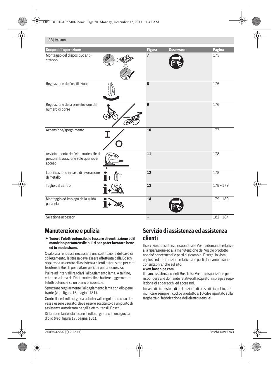 Manutenzione e pulizia, Servizio di assistenza ed assistenza clienti | Bosch GST 150 BCE Professional User Manual | Page 38 / 184