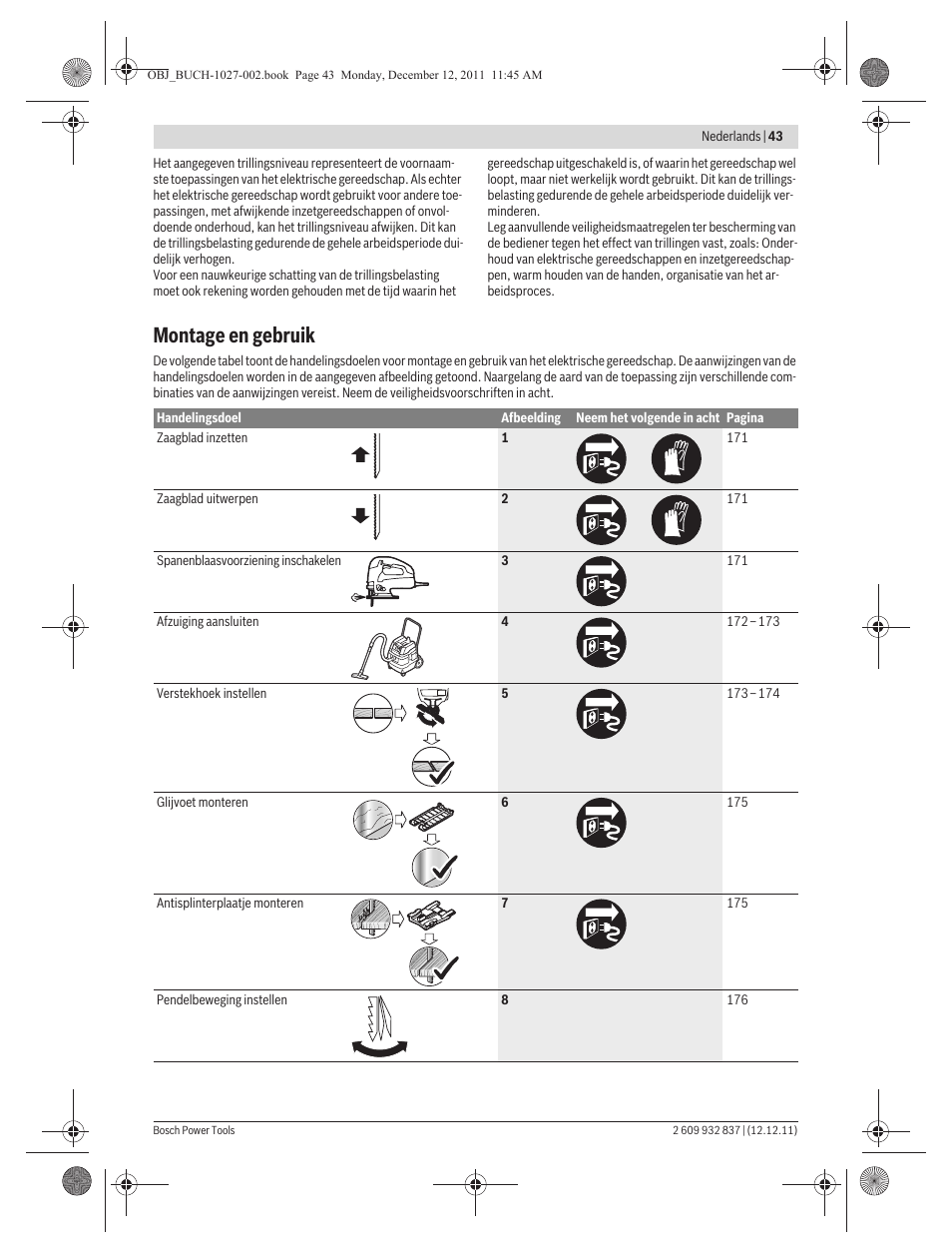 Montage en gebruik | Bosch GST 150 BCE Professional User Manual | Page 43 / 184