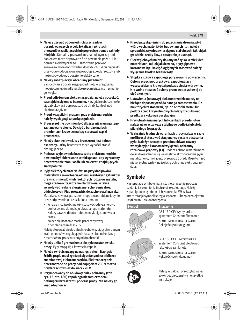 Symbole | Bosch GST 150 BCE Professional User Manual | Page 79 / 184