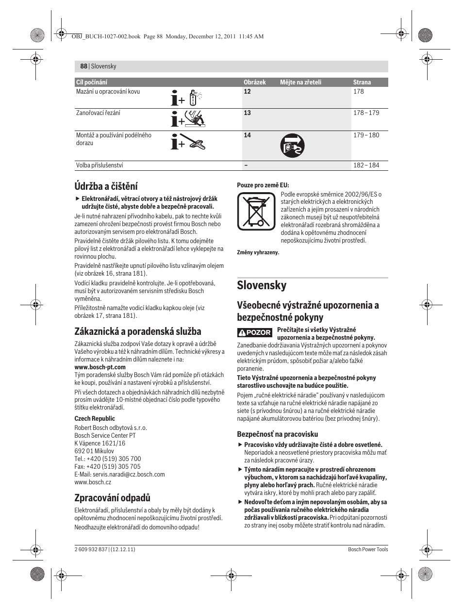 Slovensky, Údržba a čištění, Zákaznická a poradenská služba | Zpracování odpadů | Bosch GST 150 BCE Professional User Manual | Page 88 / 184