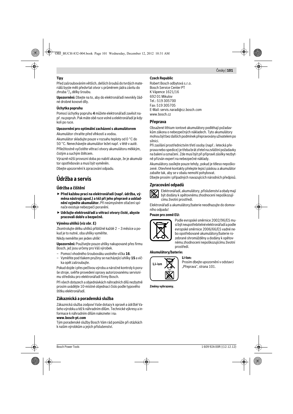 Údržba a servis | Bosch GDR 18 V-LI Professional User Manual | Page 101 / 194