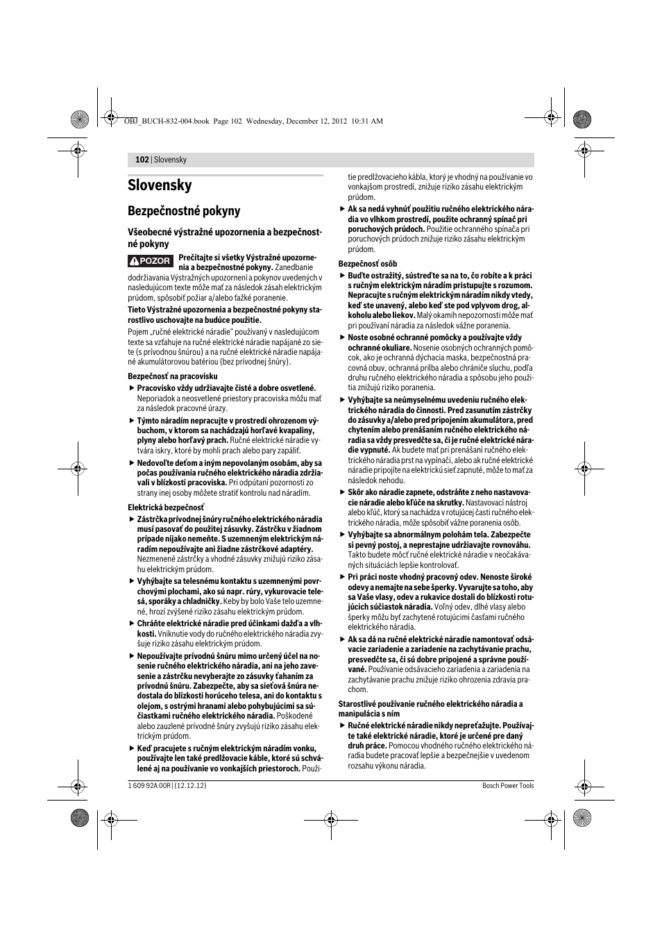 Slovensky, Bezpečnostné pokyny | Bosch GDR 18 V-LI Professional User Manual | Page 102 / 194