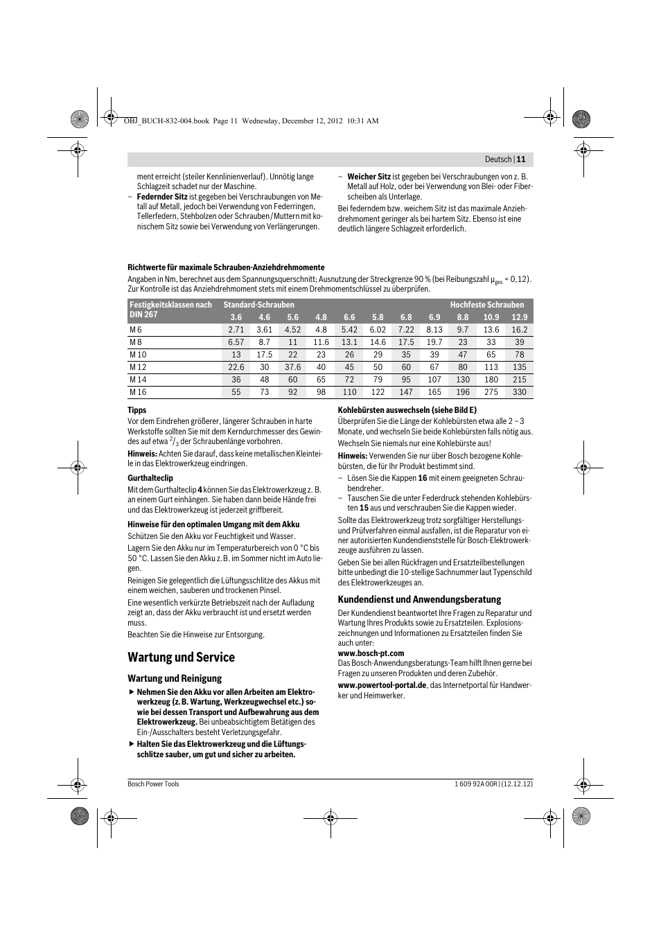 Wartung und service | Bosch GDR 18 V-LI Professional User Manual | Page 11 / 194