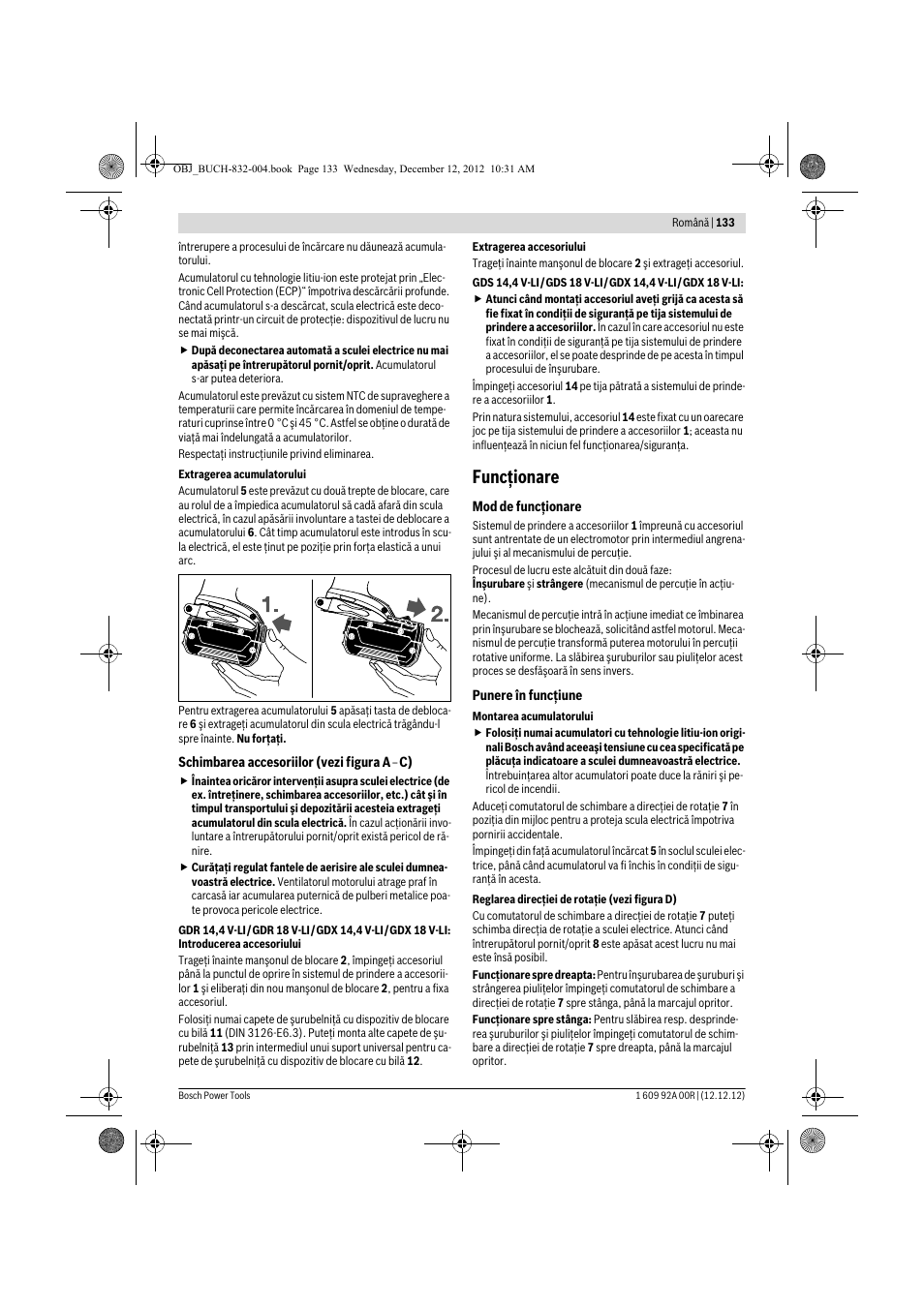 Funcţionare | Bosch GDR 18 V-LI Professional User Manual | Page 133 / 194