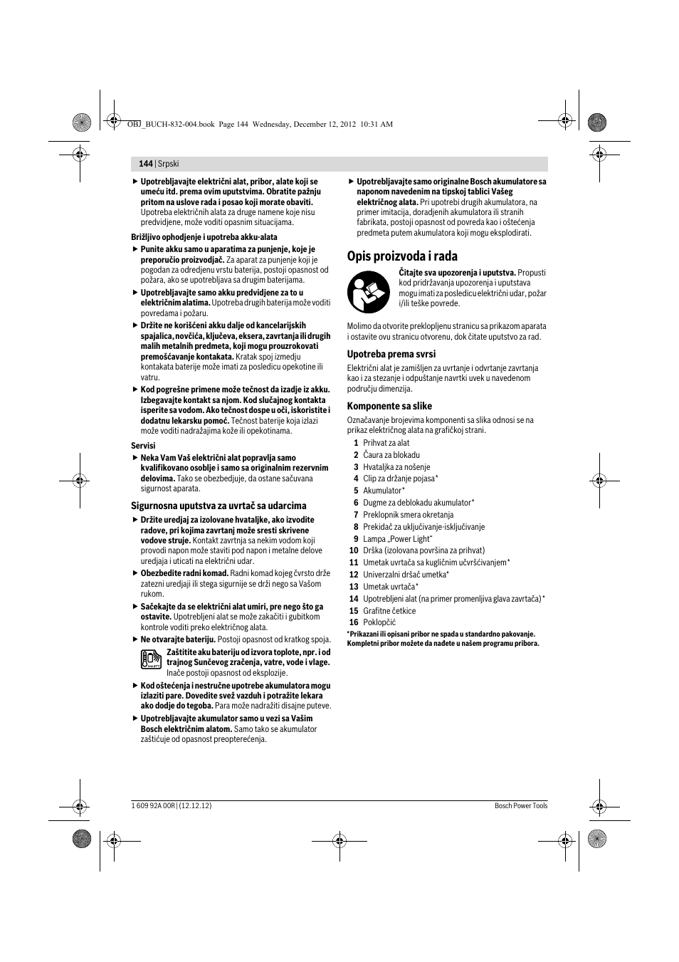 Opis proizvoda i rada | Bosch GDR 18 V-LI Professional User Manual | Page 144 / 194