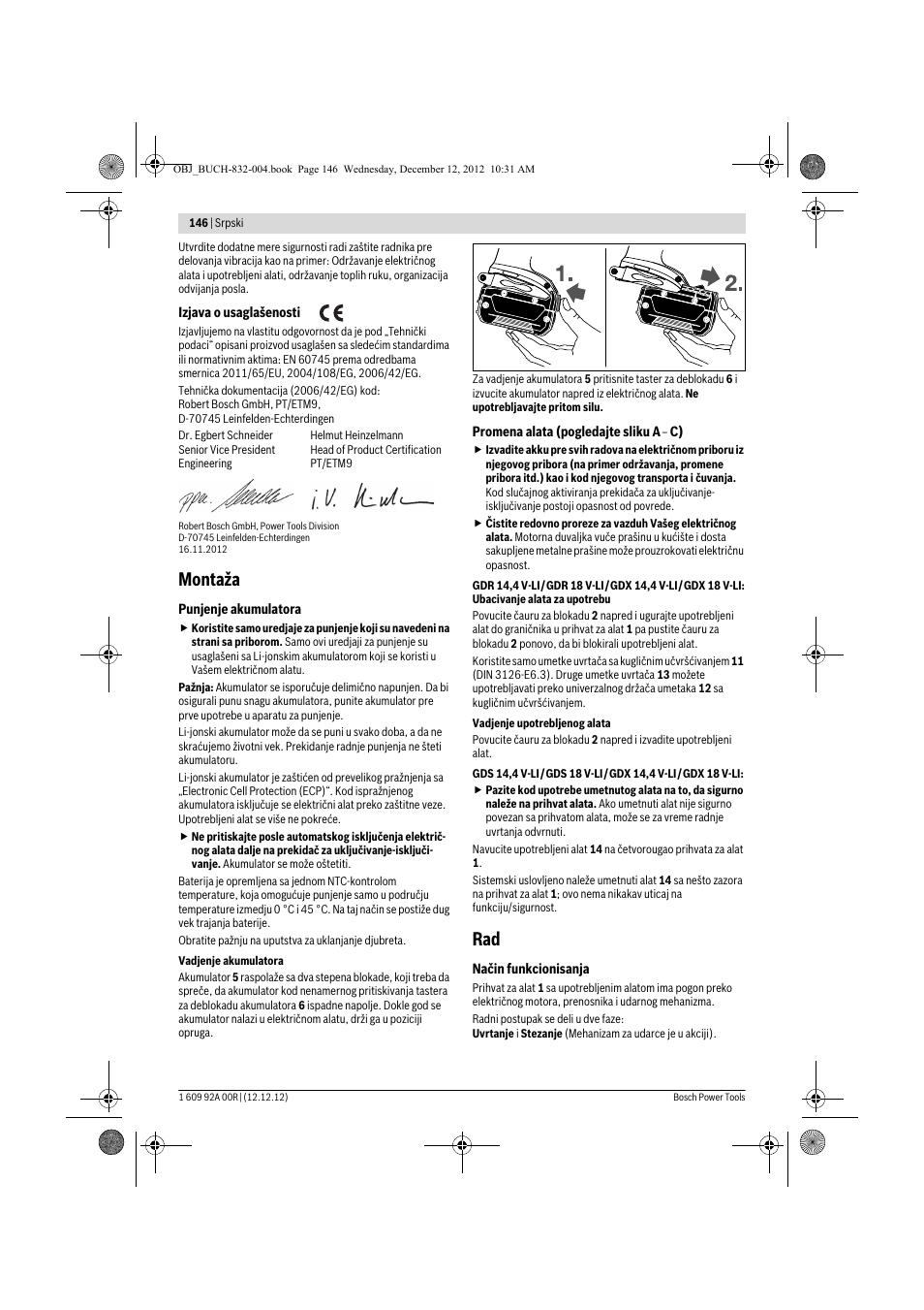 Montaža | Bosch GDR 18 V-LI Professional User Manual | Page 146 / 194