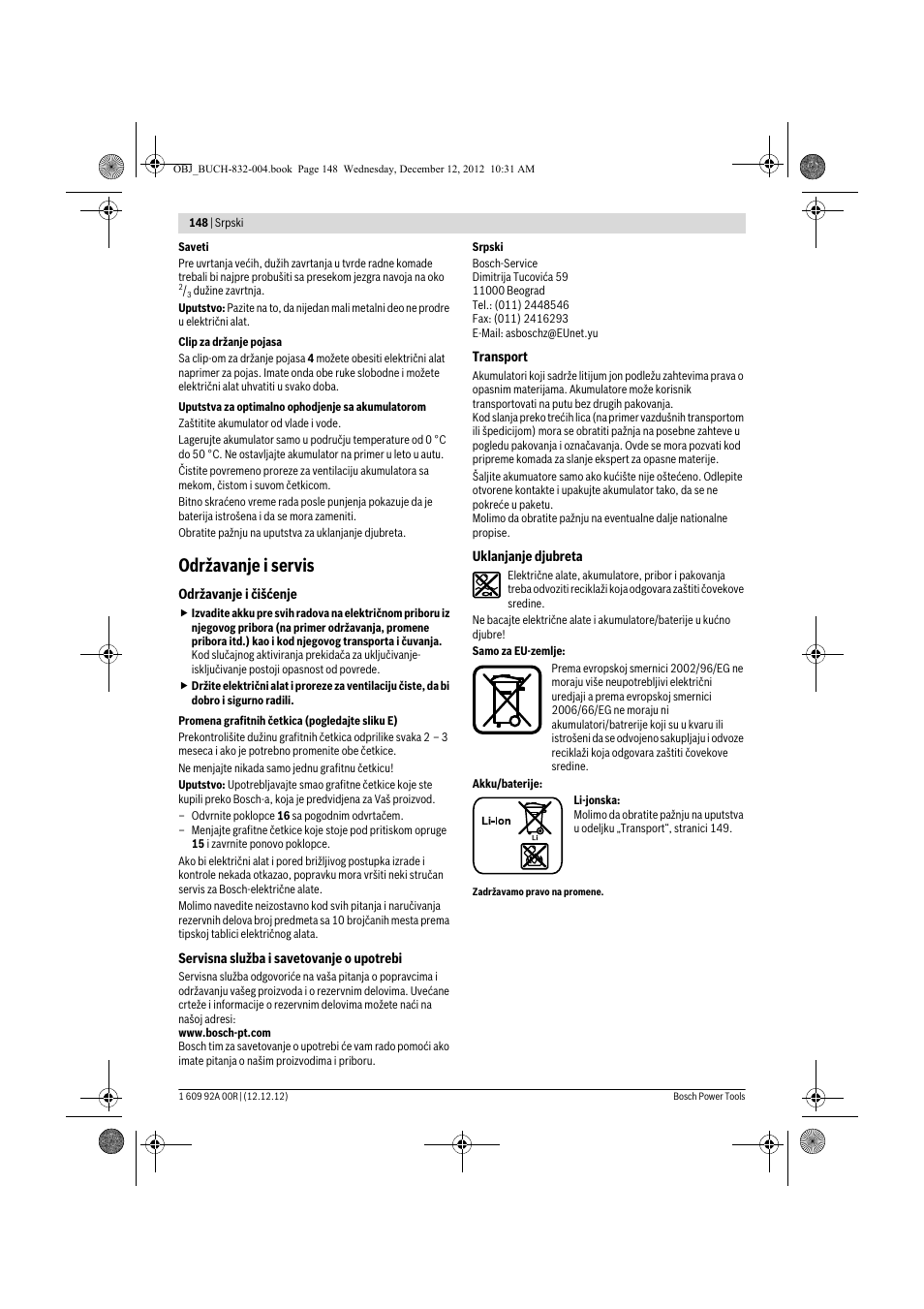 Održavanje i servis | Bosch GDR 18 V-LI Professional User Manual | Page 148 / 194