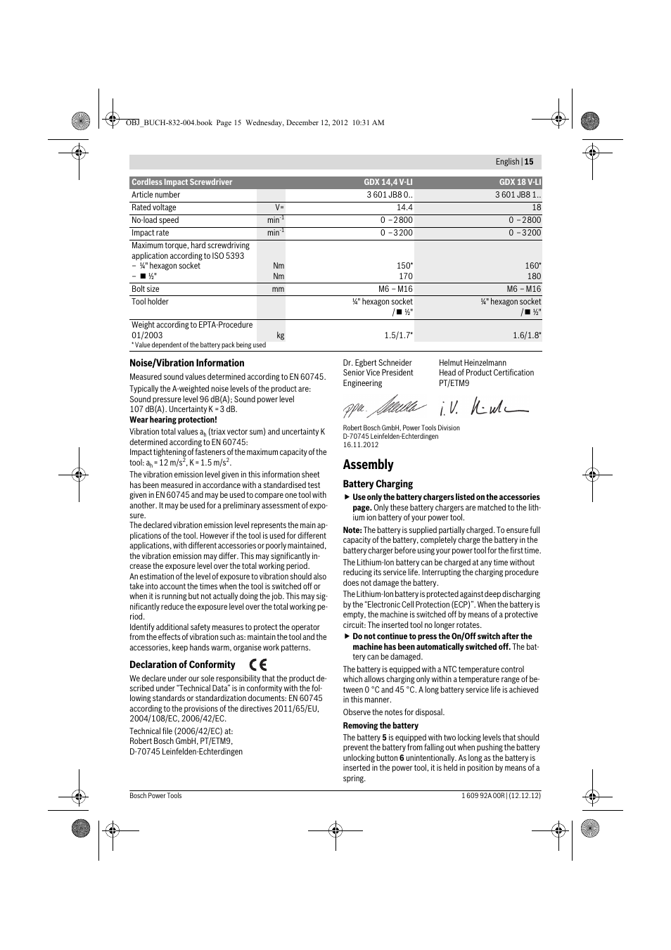 Assembly | Bosch GDR 18 V-LI Professional User Manual | Page 15 / 194