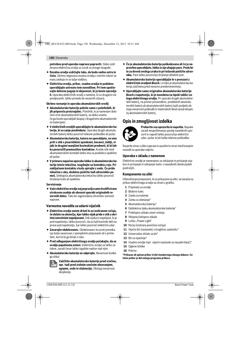 Opis in zmogljivost izdelka | Bosch GDR 18 V-LI Professional User Manual | Page 150 / 194